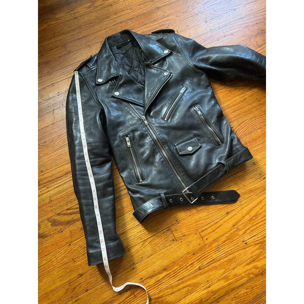 Men's Vintage High-Quality Black Leather Motorcycle Jacket, S - Picture 8 of 14